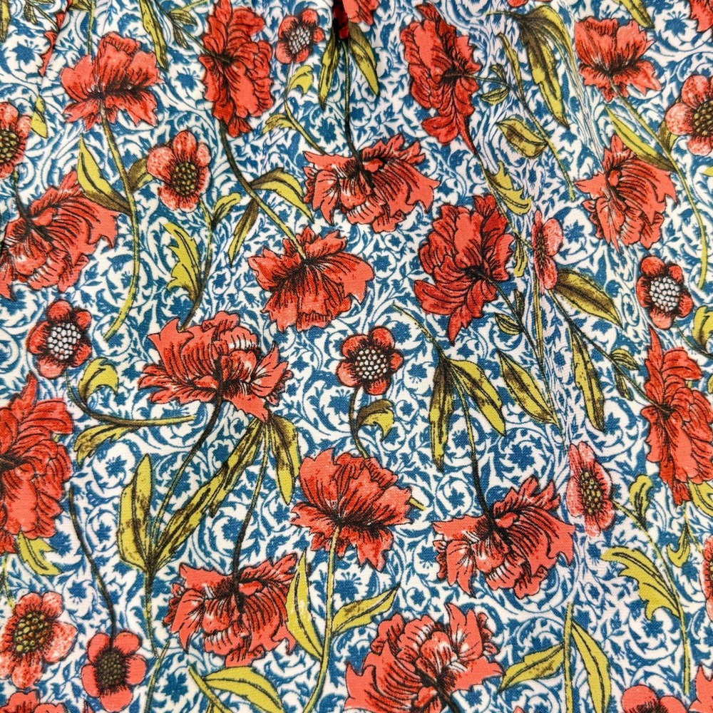 Altar'd State Celia Romper M Blue Red‎ Floral Smocked Off Shoulder Bell Sleeve - Picture 3 of 9